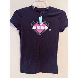 Aeropostale Graphic Tee Womens XS Navy New Heart Logo Classic Crew T-Shirt
